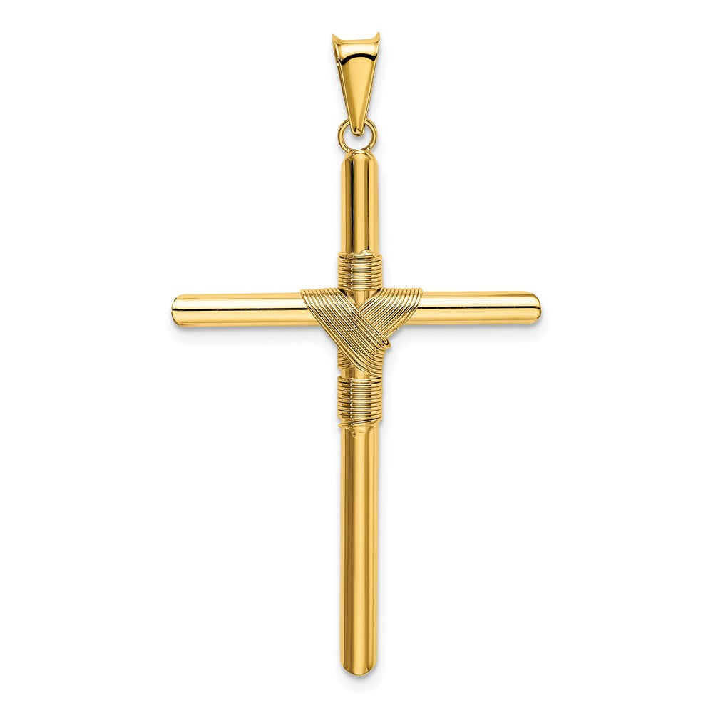 Million Charms 14K Yellow Gold Themed Polished Tube Relgious Cross Pendant