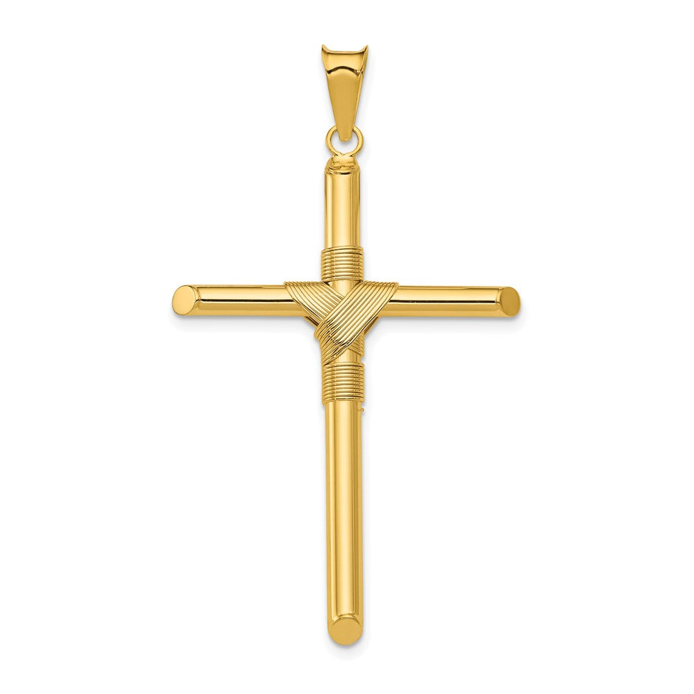 Million Charms 14K Yellow Gold Themed Polished Tube Relgious Cross Pendant