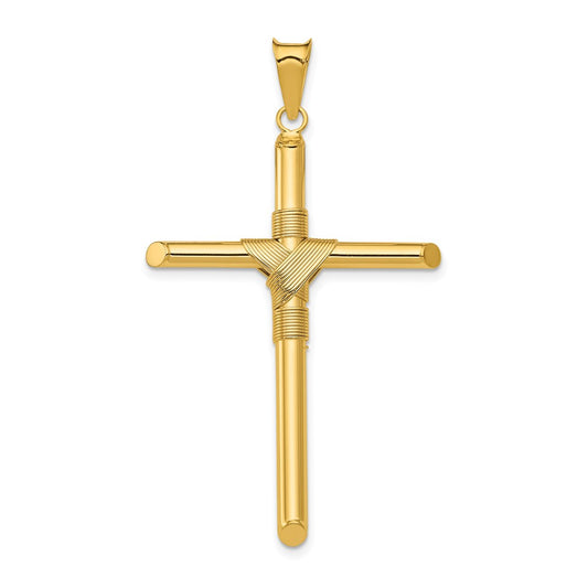 Million Charms 14K Yellow Gold Themed Polished Tube Relgious Cross Pendant