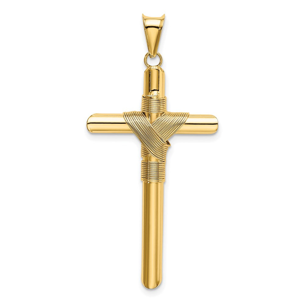 Million Charms 14K Yellow Gold Themed Polished Tube Relgious Cross Pendant