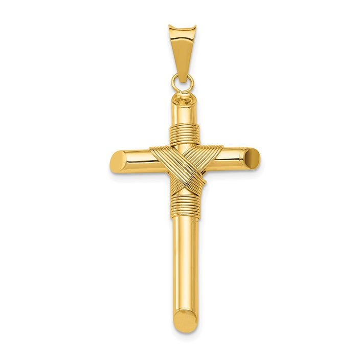 Million Charms 14K Yellow Gold Themed Polished Tube Relgious Cross Pendant