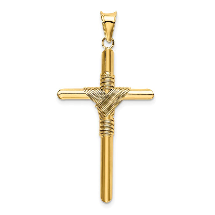 Million Charms 14K Yellow Gold Themed Polished Tube Relgious Cross Pendant