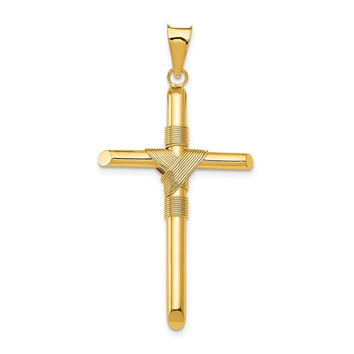 Million Charms 14K Yellow Gold Themed Polished Tube Relgious Cross Pendant