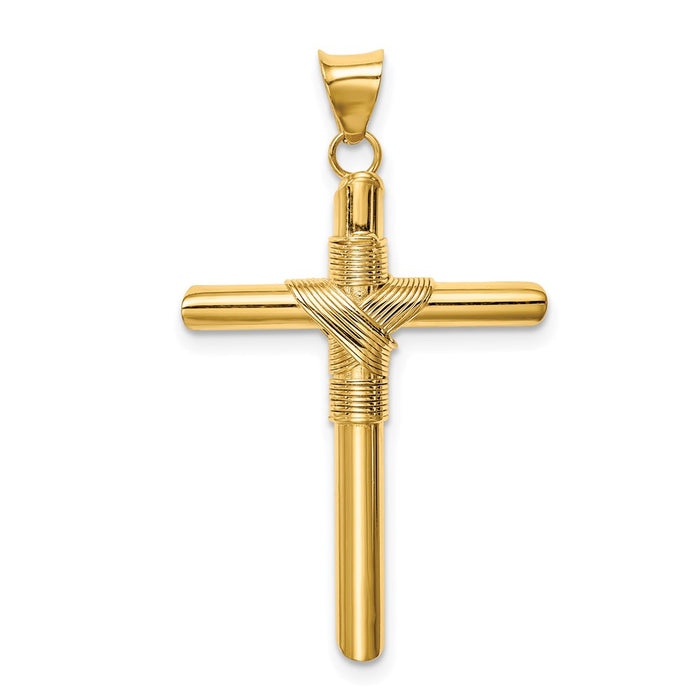 Million Charms 14K Yellow Gold Themed Polished Tube Relgious Cross Pendant