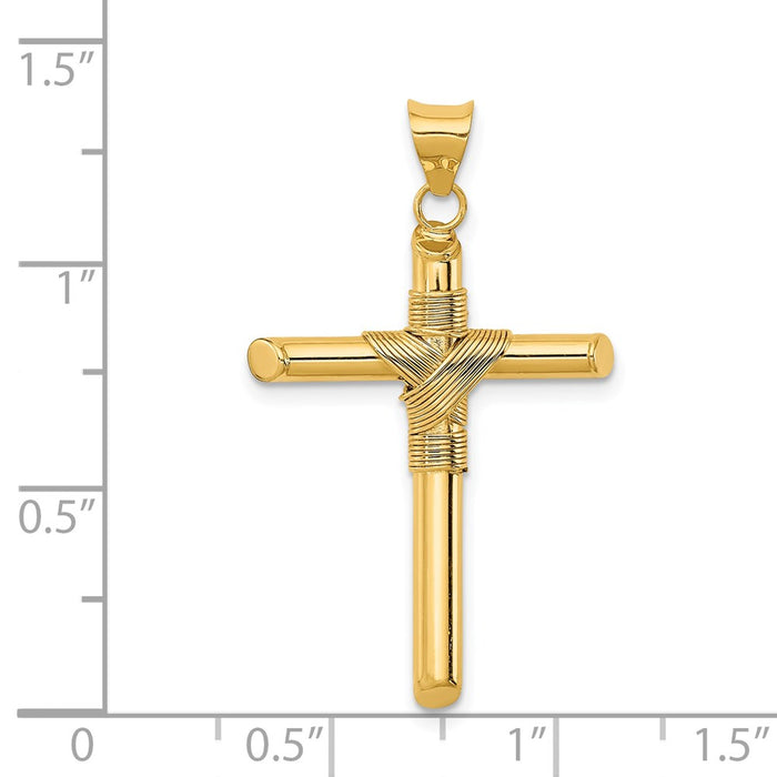 Million Charms 14K Yellow Gold Themed Polished Tube Relgious Cross Pendant