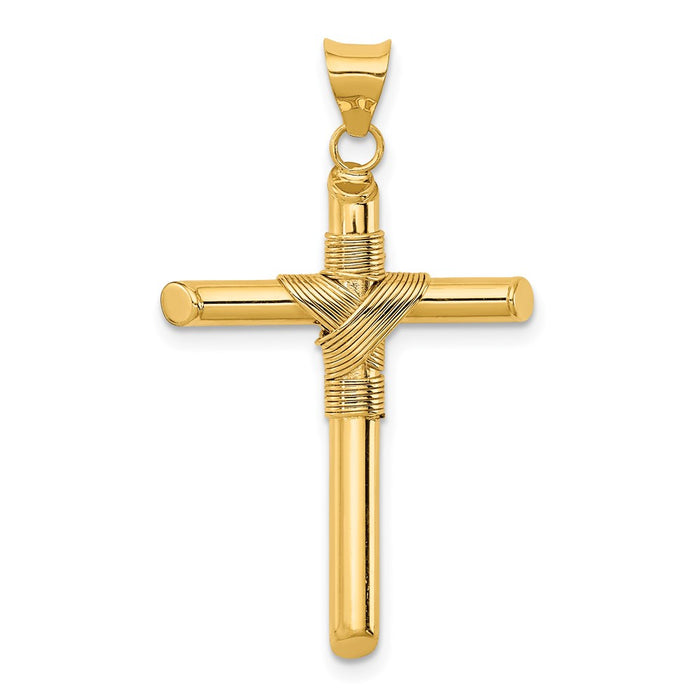 Million Charms 14K Yellow Gold Themed Polished Tube Relgious Cross Pendant