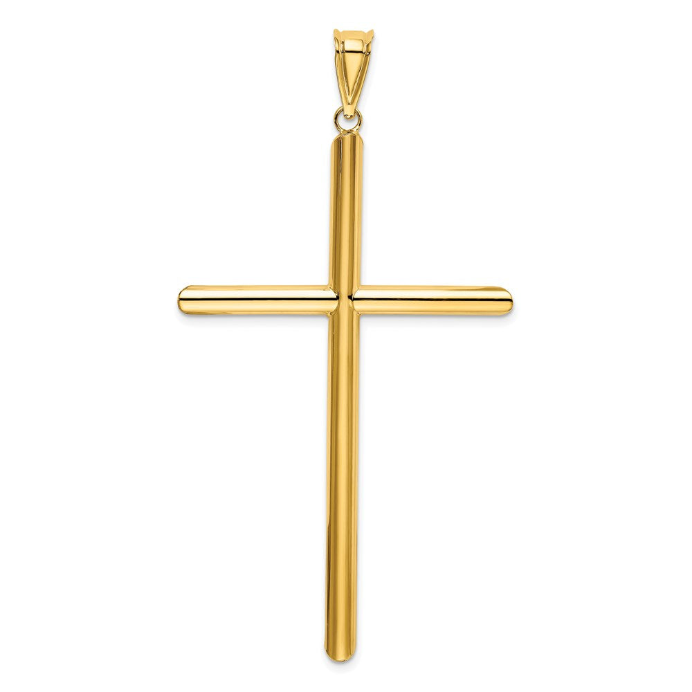 Million Charms 14K Yellow Gold Themed Polished Tube Relgious Cross Pendant