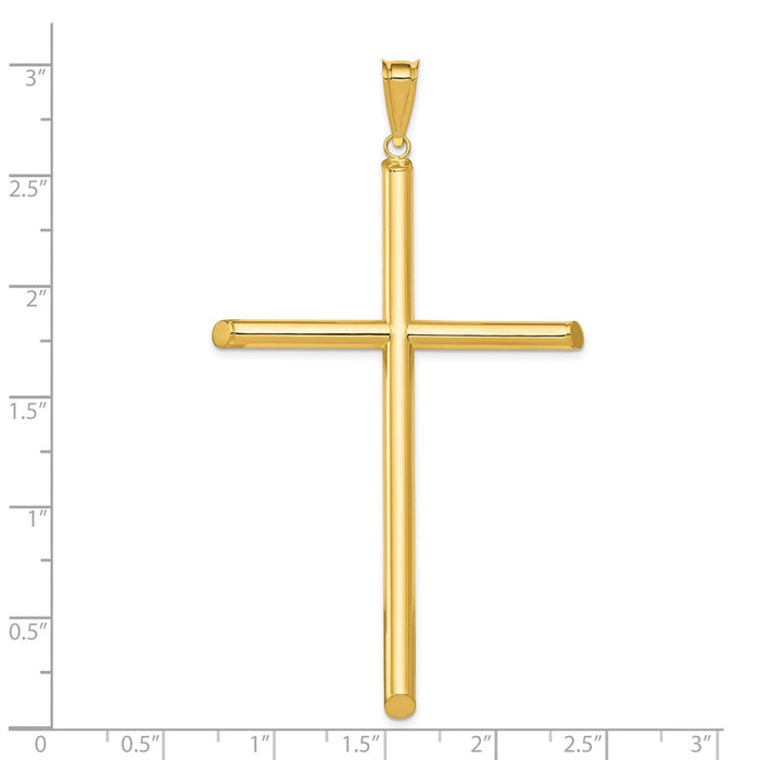 Million Charms 14K Yellow Gold Themed Polished Tube Relgious Cross Pendant
