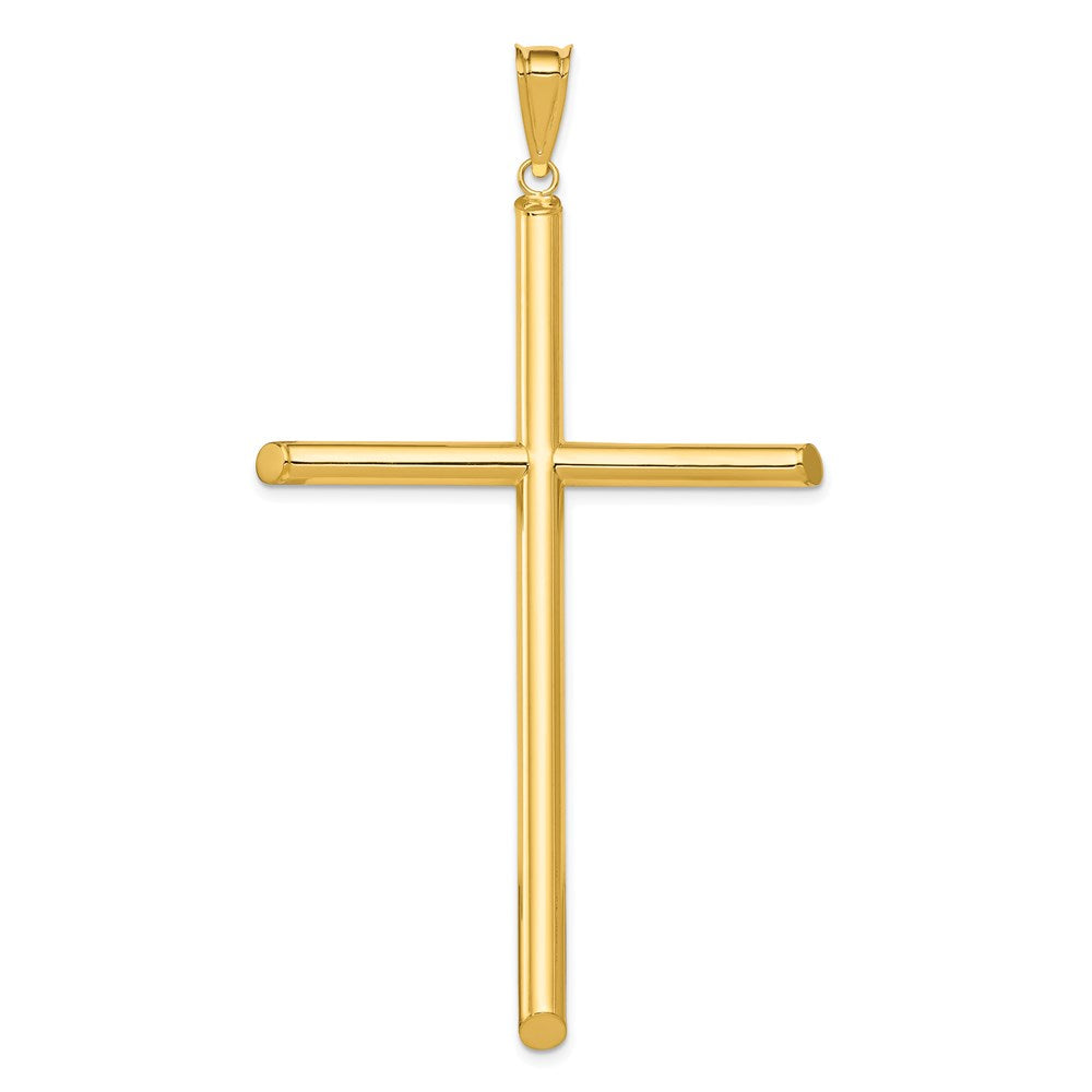 Million Charms 14K Yellow Gold Themed Polished Tube Relgious Cross Pendant
