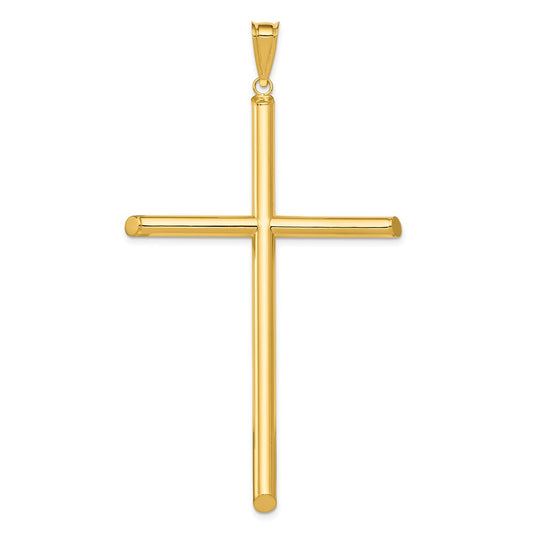 Million Charms 14K Yellow Gold Themed Polished Tube Relgious Cross Pendant