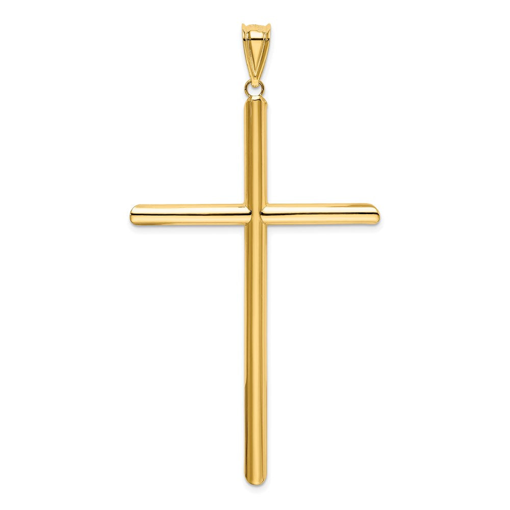 Million Charms 14K Yellow Gold Themed Polished Tube Relgious Cross Pendant