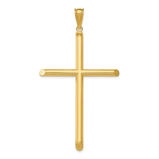 Million Charms 14K Yellow Gold Themed Polished Tube Relgious Cross Pendant