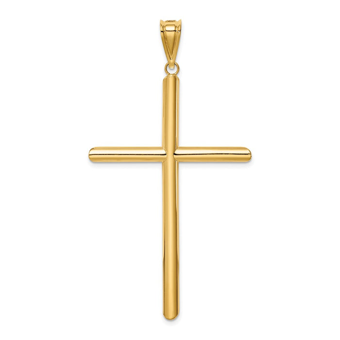 Million Charms 14K Yellow Gold Themed Polished Tube Relgious Cross Pendant