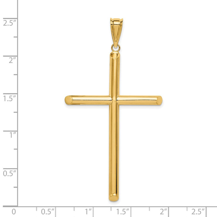 Million Charms 14K Yellow Gold Themed Polished Tube Relgious Cross Pendant