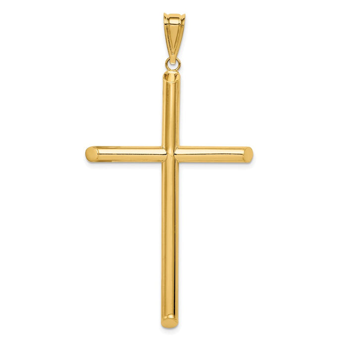 Million Charms 14K Yellow Gold Themed Polished Tube Relgious Cross Pendant