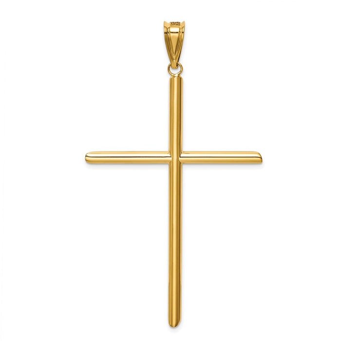 Million Charms 14K Yellow Gold Themed Polished Tube Relgious Cross Pendant