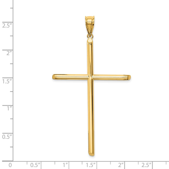 Million Charms 14K Yellow Gold Themed Polished Tube Relgious Cross Pendant