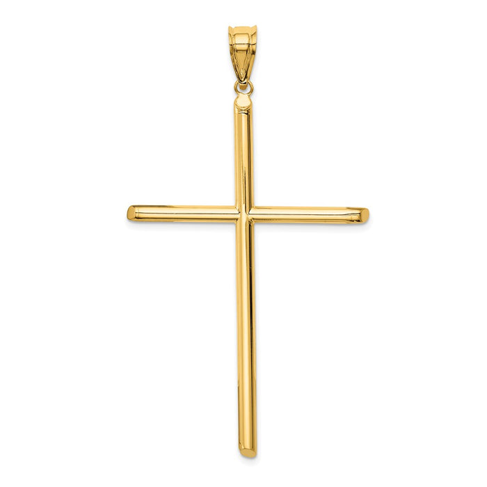 Million Charms 14K Yellow Gold Themed Polished Tube Relgious Cross Pendant