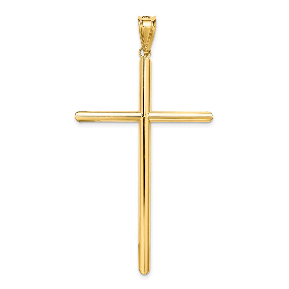 Million Charms 14K Yellow Gold Themed Polished Tube Relgious Cross Pendant