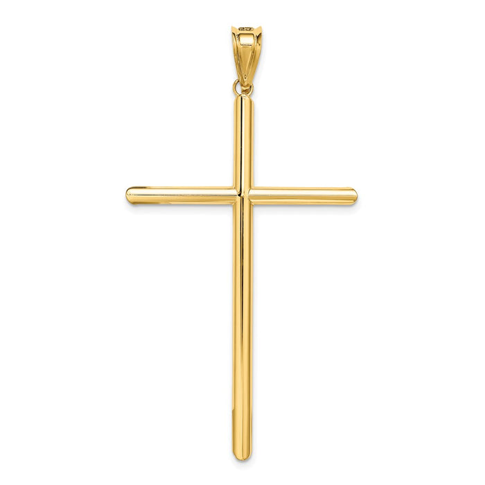 Million Charms 14K Yellow Gold Themed Polished Tube Relgious Cross Pendant