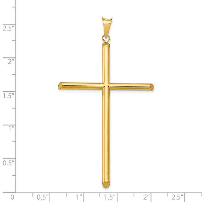 Million Charms 14K Yellow Gold Themed Polished Tube Relgious Cross Pendant