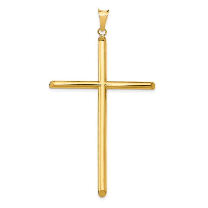 Million Charms 14K Yellow Gold Themed Polished Tube Relgious Cross Pendant