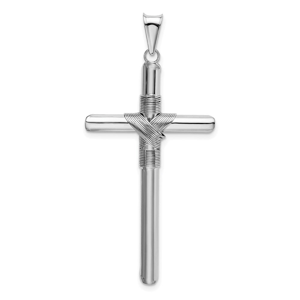 Million Charms 14K White Gold Themed Polished Tube Relgious Cross Pendant