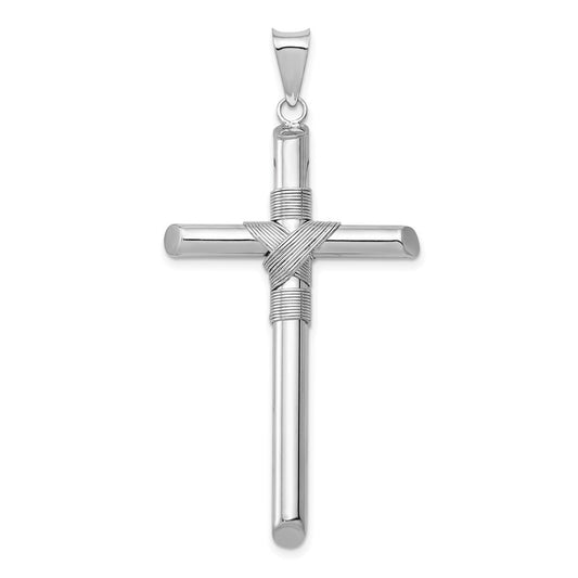 Million Charms 14K White Gold Themed Polished Tube Relgious Cross Pendant