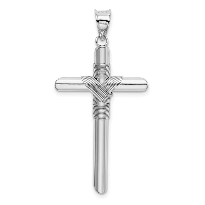 Million Charms 14K White Gold Themed Polished Tube Relgious Cross Pendant