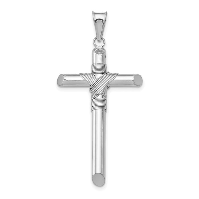 Million Charms 14K White Gold Themed Polished Tube Relgious Cross Pendant