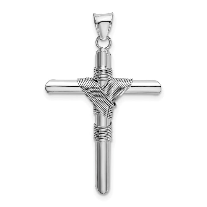 Million Charms 14K White Gold Themed Polished Tube Relgious Cross Pendant