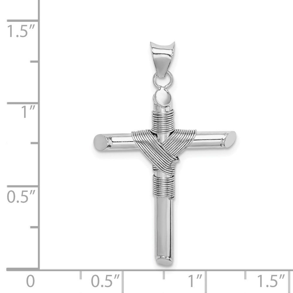 Million Charms 14K White Gold Themed Polished Tube Relgious Cross Pendant