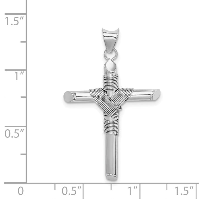 Million Charms 14K White Gold Themed Polished Tube Relgious Cross Pendant