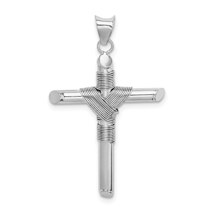 Million Charms 14K White Gold Themed Polished Tube Relgious Cross Pendant