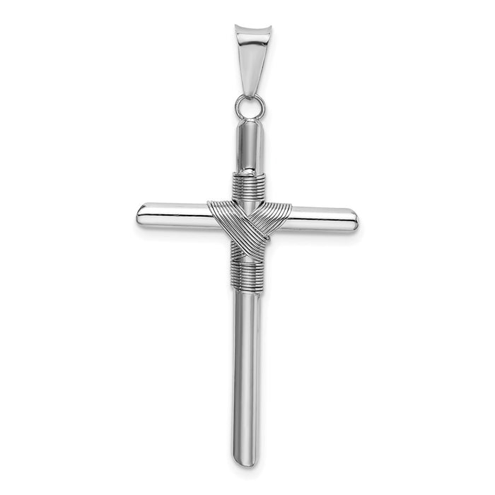 Million Charms 14K White Gold Themed Polished Tube Relgious Cross Pendant