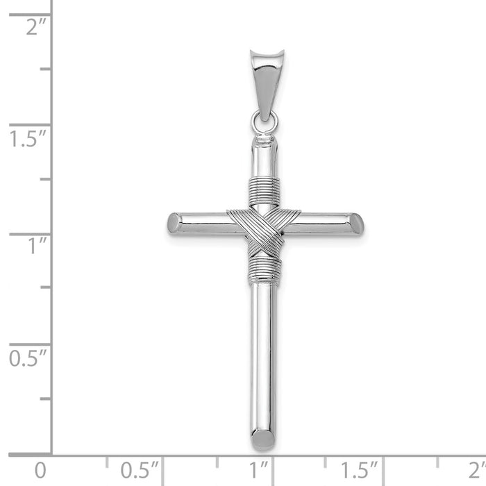 Million Charms 14K White Gold Themed Polished Tube Relgious Cross Pendant