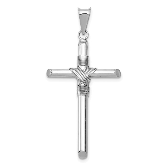 Million Charms 14K White Gold Themed Polished Tube Relgious Cross Pendant