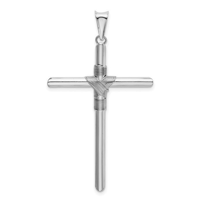 Million Charms 14K White Gold Themed Polished Tube Relgious Cross Pendant