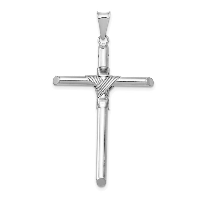 Million Charms 14K White Gold Themed Polished Tube Relgious Cross Pendant