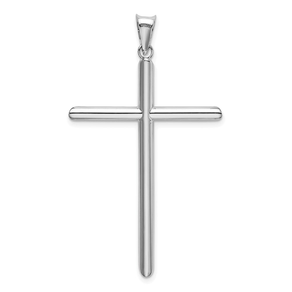 Million Charms 14K White Gold Themed Polished Tube Relgious Cross Pendant