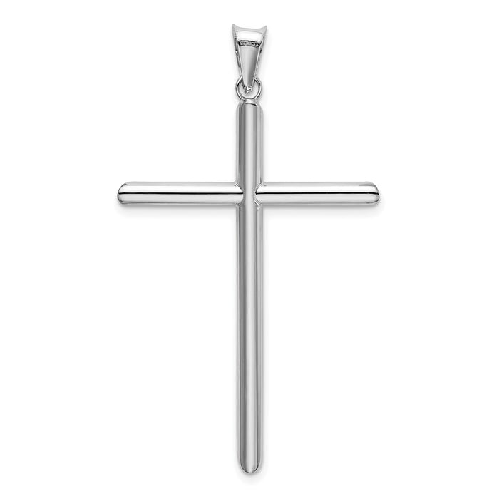 Million Charms 14K White Gold Themed Polished Tube Relgious Cross Pendant