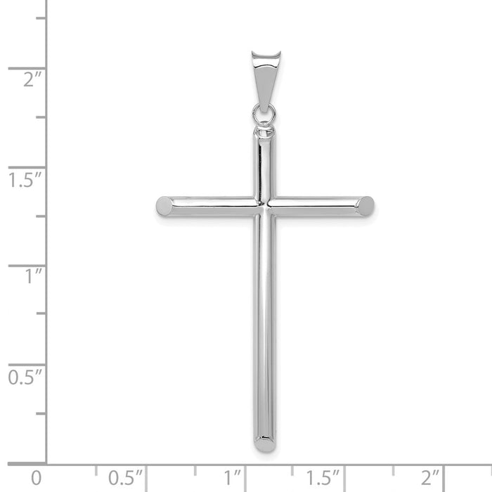 Million Charms 14K White Gold Themed Polished Tube Relgious Cross Pendant