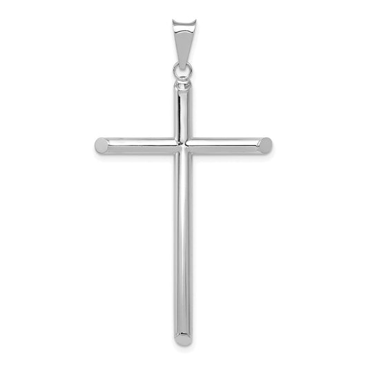 Million Charms 14K White Gold Themed Polished Tube Relgious Cross Pendant