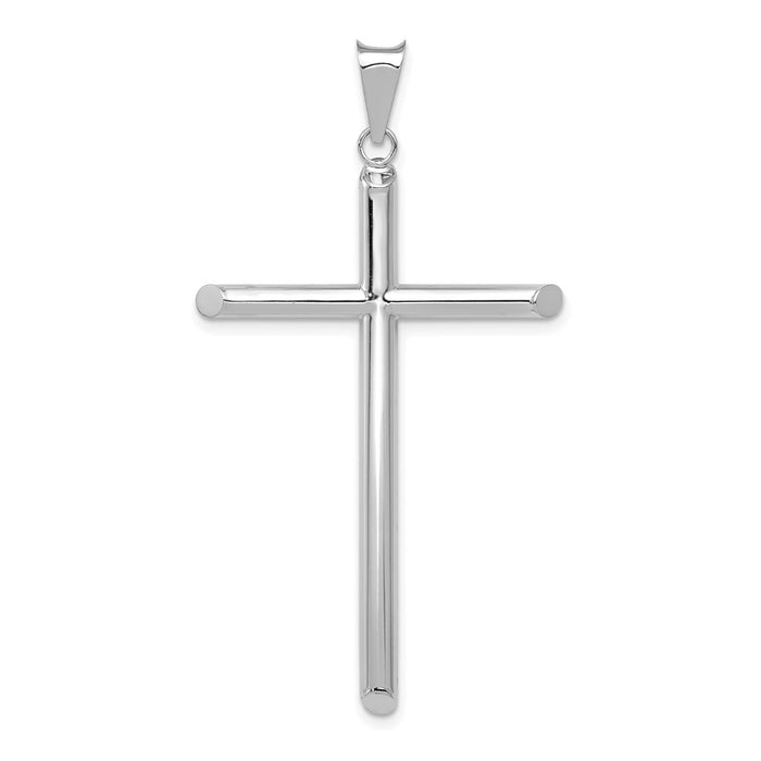 Million Charms 14K White Gold Themed Polished Tube Relgious Cross Pendant