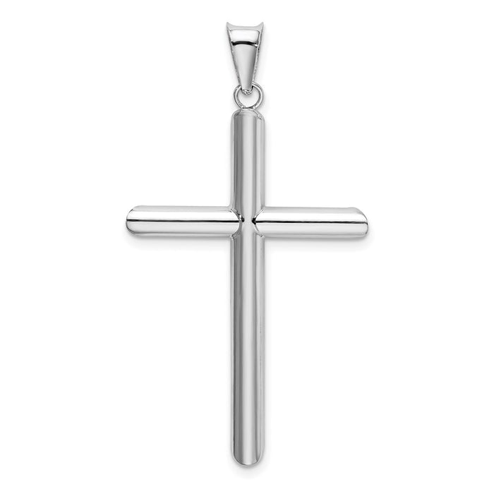 Million Charms 14K White Gold Themed Polished Tube Relgious Cross Pendant