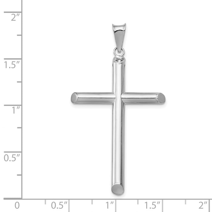 Million Charms 14K White Gold Themed Polished Tube Relgious Cross Pendant