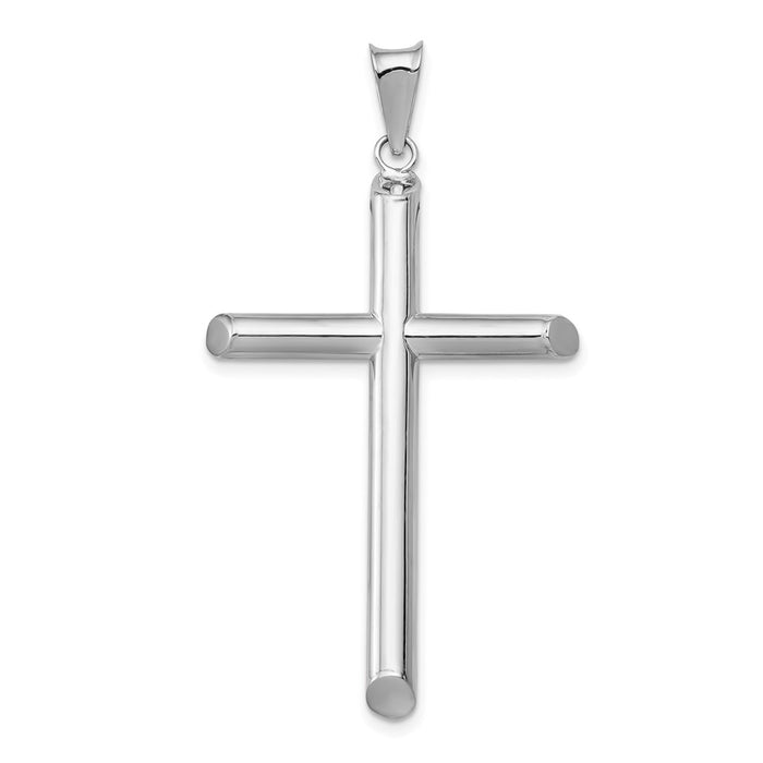 Million Charms 14K White Gold Themed Polished Tube Relgious Cross Pendant