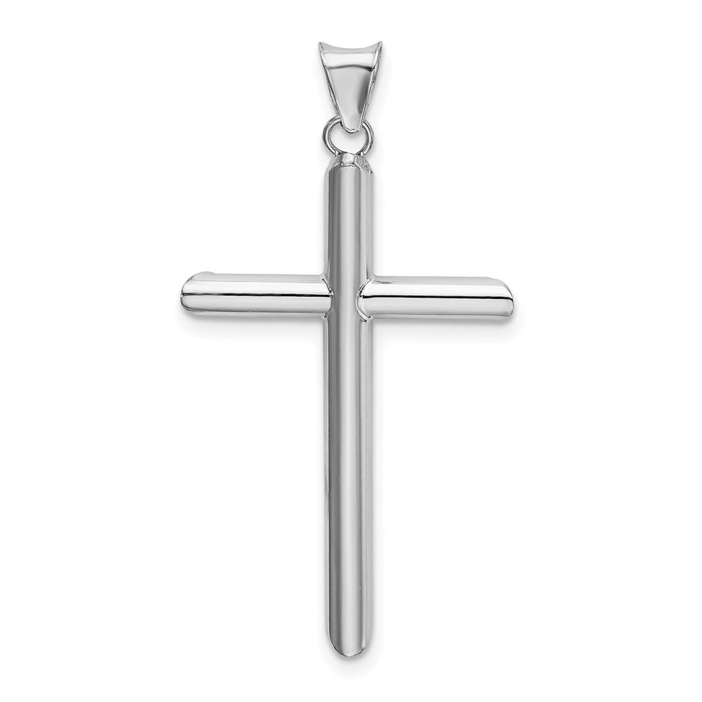 Million Charms 14K White Gold Themed Polished Tube Relgious Cross Pendant