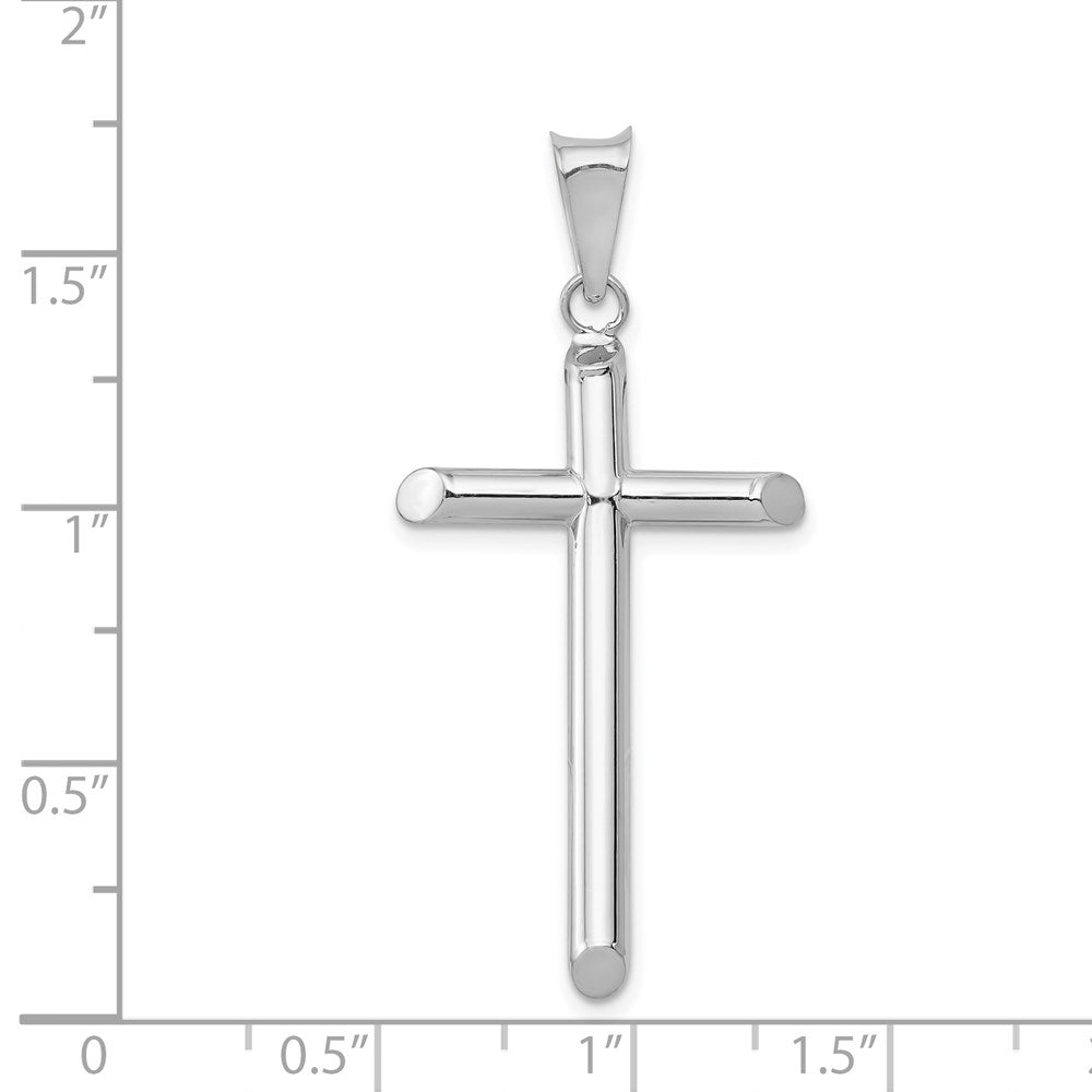 Million Charms 14K White Gold Themed Polished Tube Relgious Cross Pendant