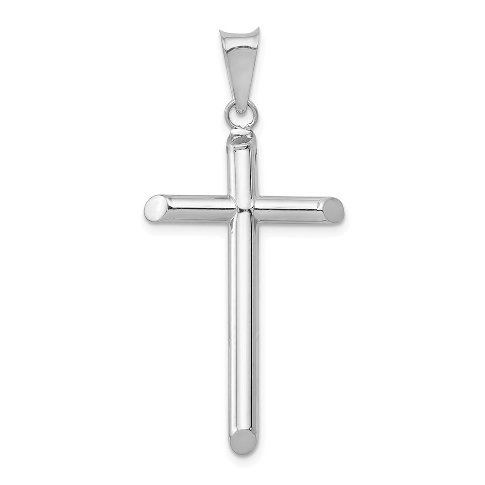 Million Charms 14K White Gold Themed Polished Tube Relgious Cross Pendant